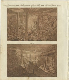 Subterranean Marvels: Stalactites and Stalagmites in Limestone Caves, Engraving