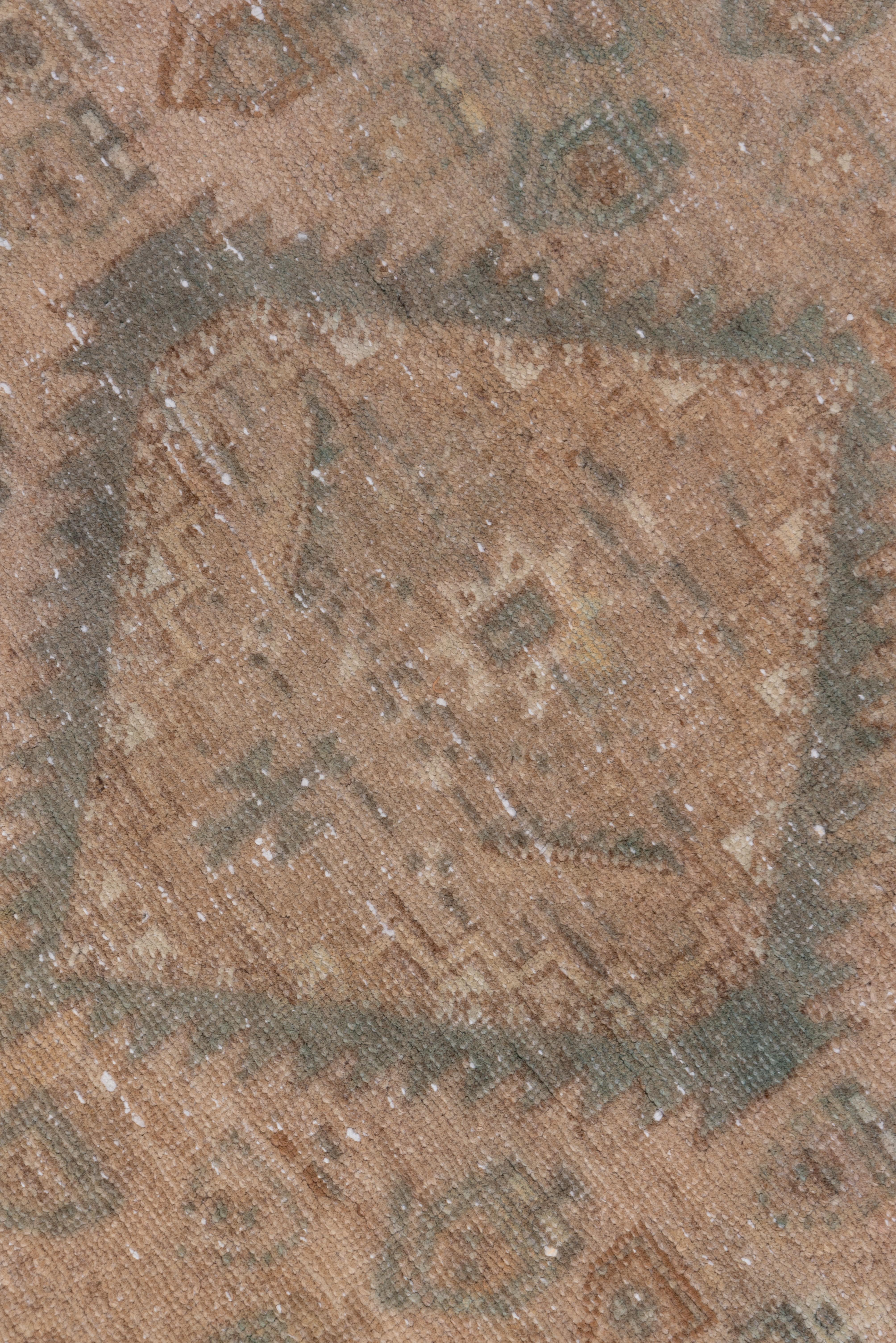 Il campo di lino è centrato da un medaglione a cinque diamanti, il centrale in avorio e gli altri in ardesia. Piccole boteh fluttuano nel campo, mentre un bordo color crema di rosette e parentesi lo circonda.