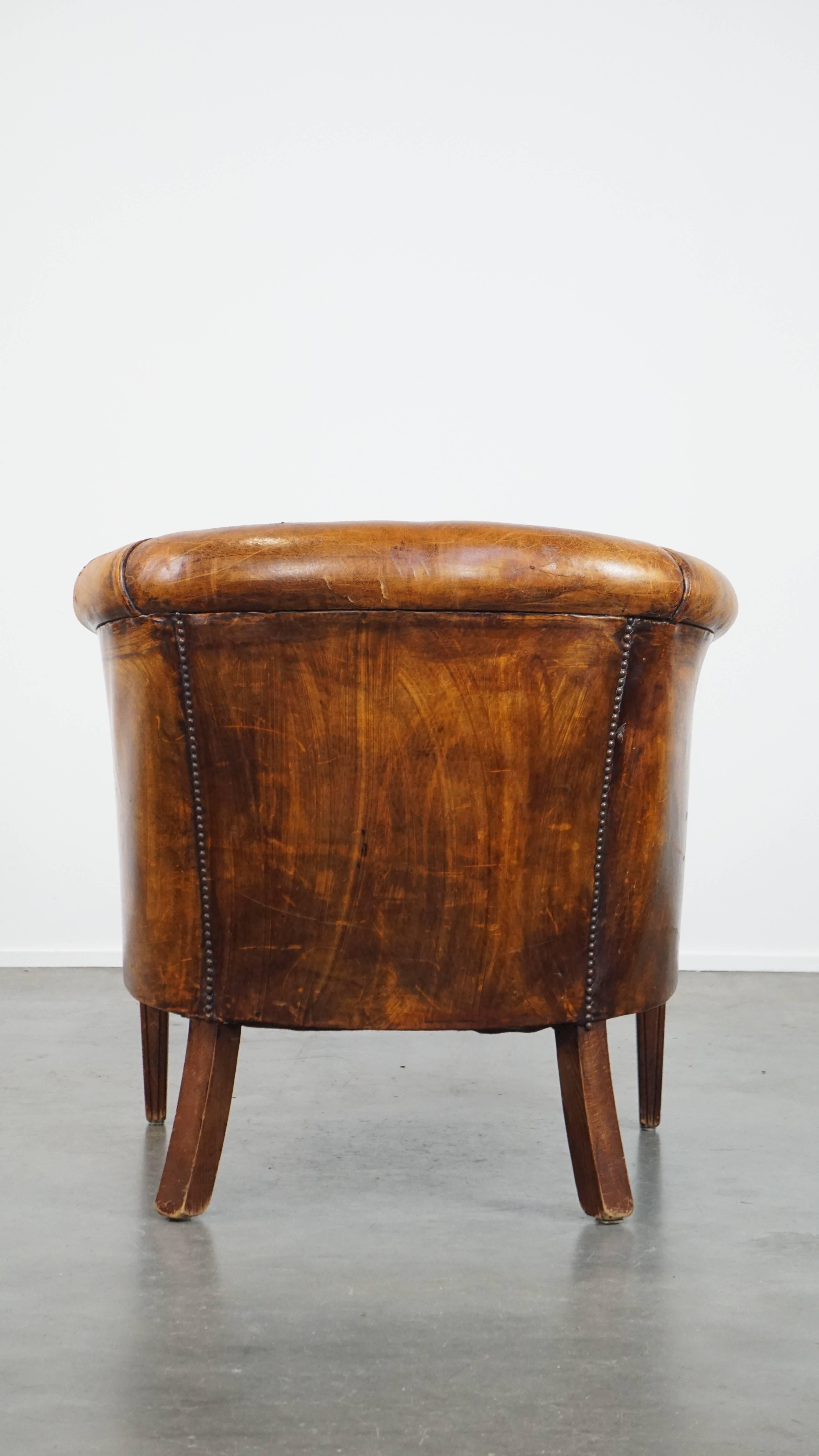Schlichter, cognacfarbener Clubsessel aus Schafsleder in zeitlosem Design im Zustand „Gut“ im Angebot in Harderwijk, NL