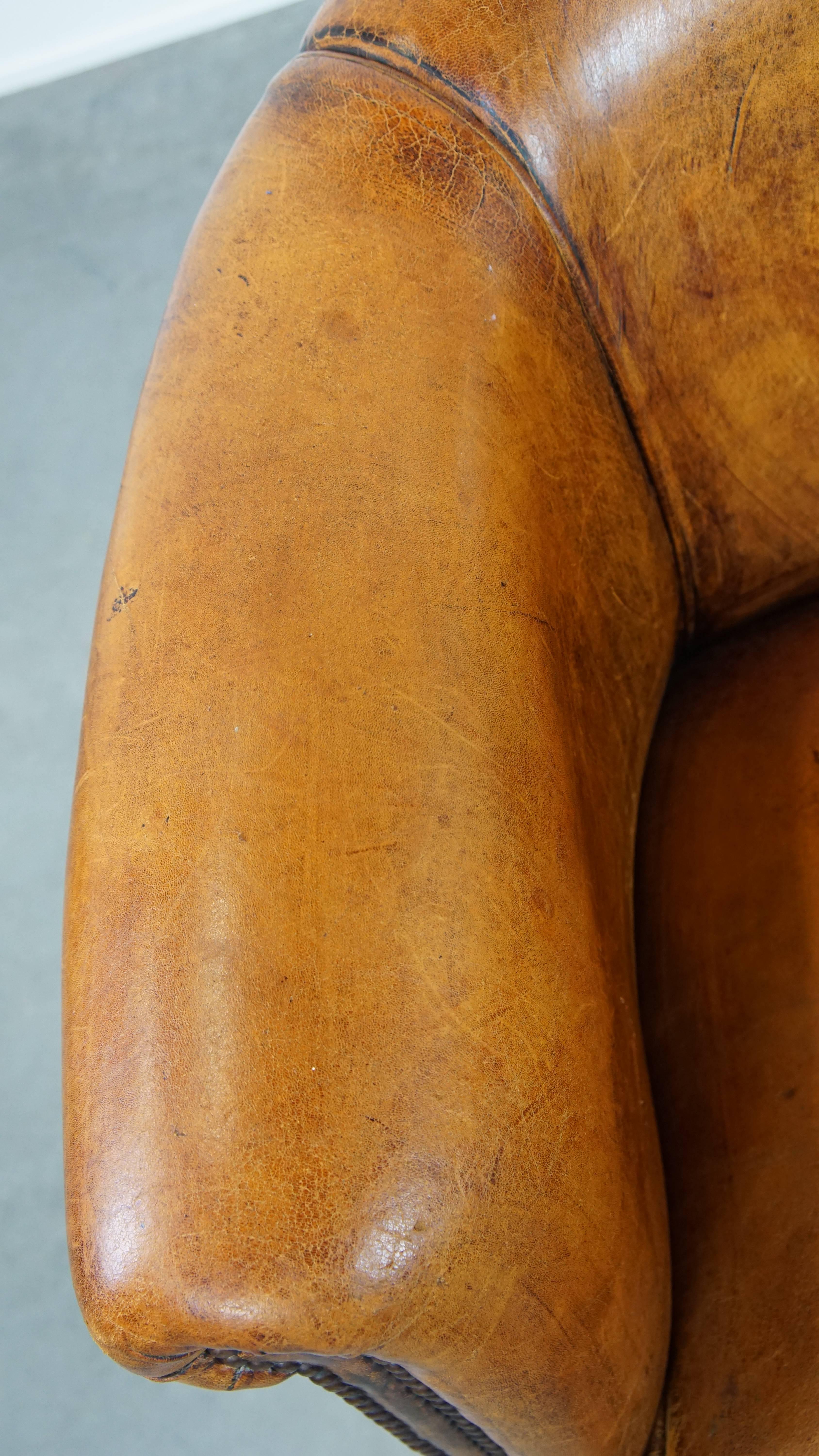 Schlichter, cognacfarbener Clubsessel aus Schafsleder in zeitlosem Design im Angebot 1