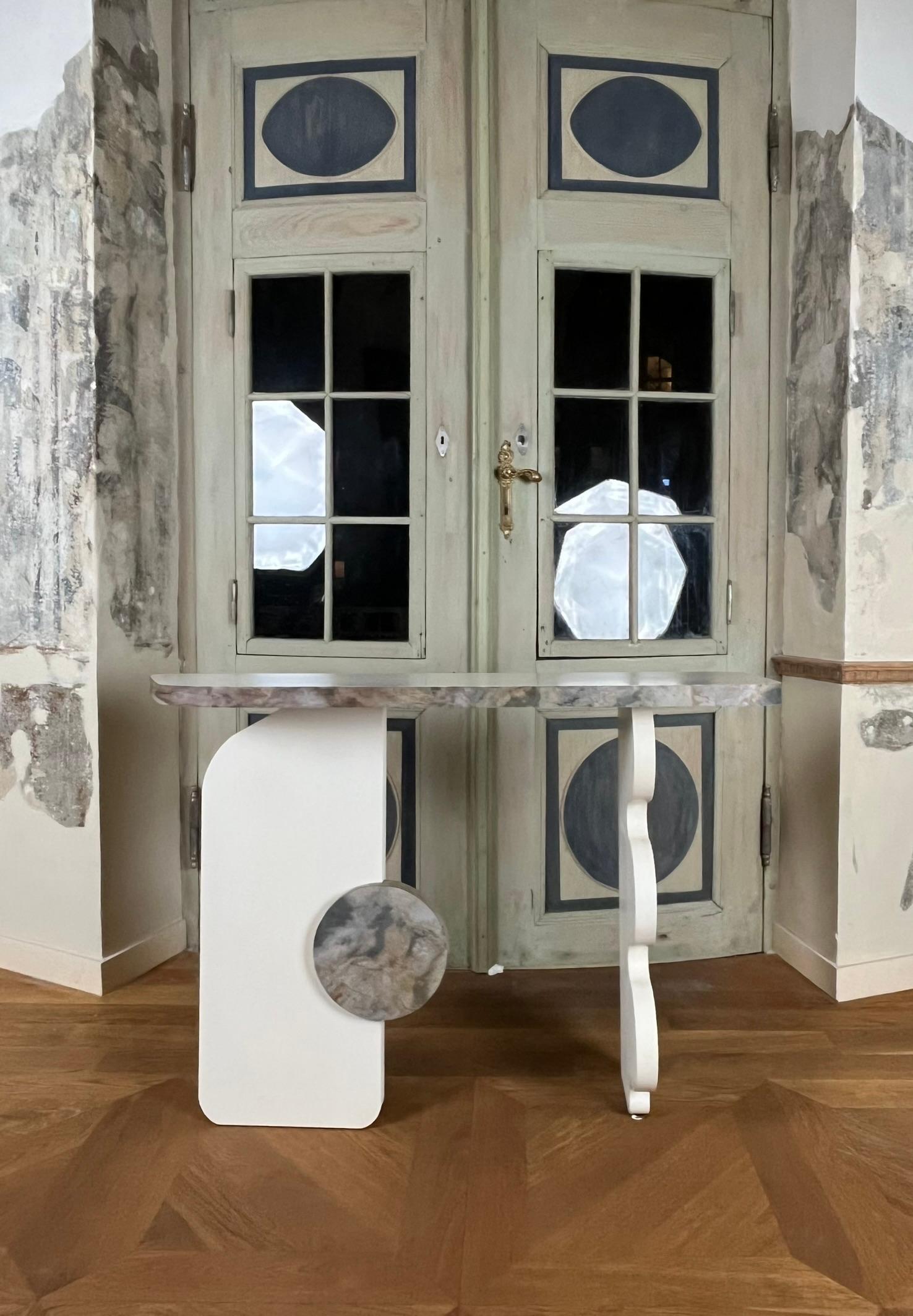 Post-Modern Subtle Ecru Puzzle Console Table by Majbele For Sale