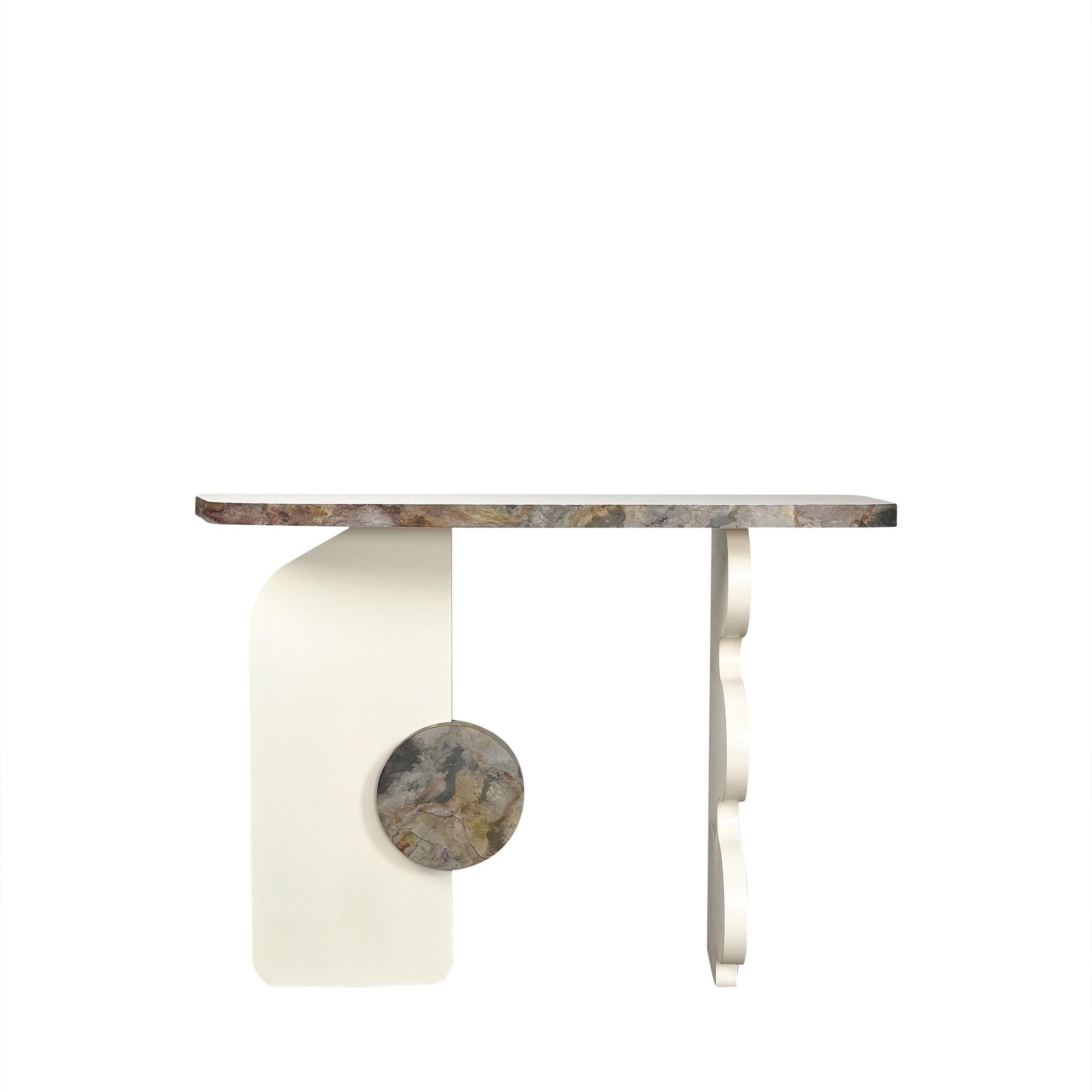 Polish Subtle Ecru Puzzle Console Table by Majbele For Sale