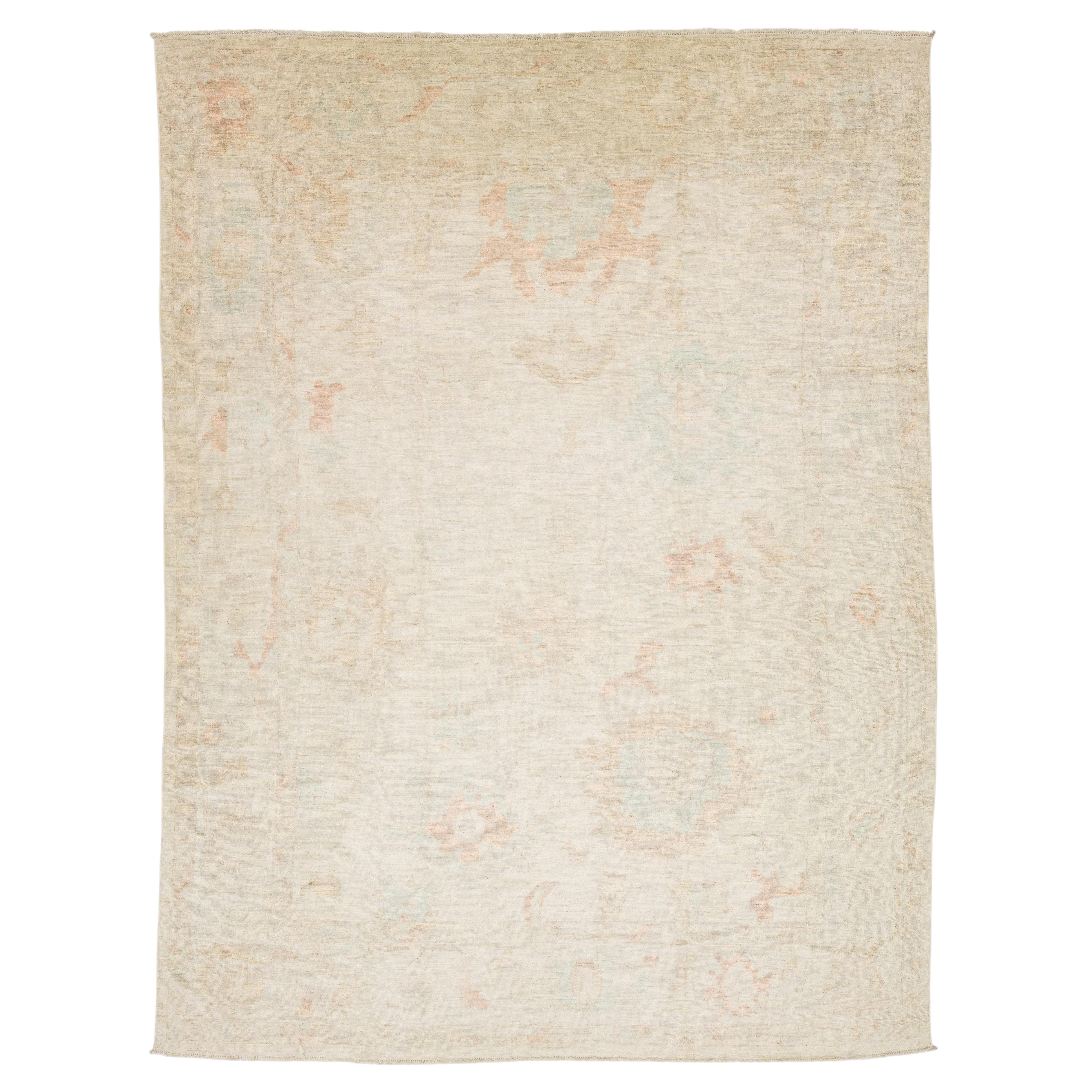 Subtle Elegance Modern Oushak Style Ivory & Pastel Wool Rug 12X15