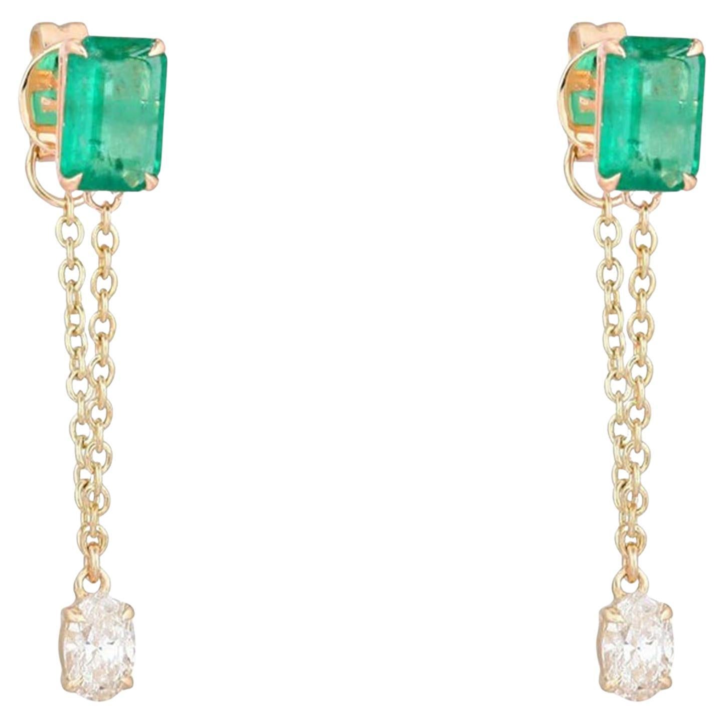 0.16ct Emerald & Diamond 18K Yellow Gold Drop Earrings