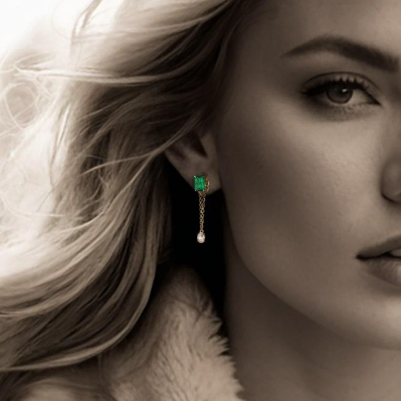 Elevate your elegance with the Subtle Glow Diamond Drop Earrings, a stunning fusion of timeless luxury and modern sophistication. Crafted in 18K Yellow Gold, these exquisite earrings feature a radiant arrangement of natural diamonds, emeralds, and