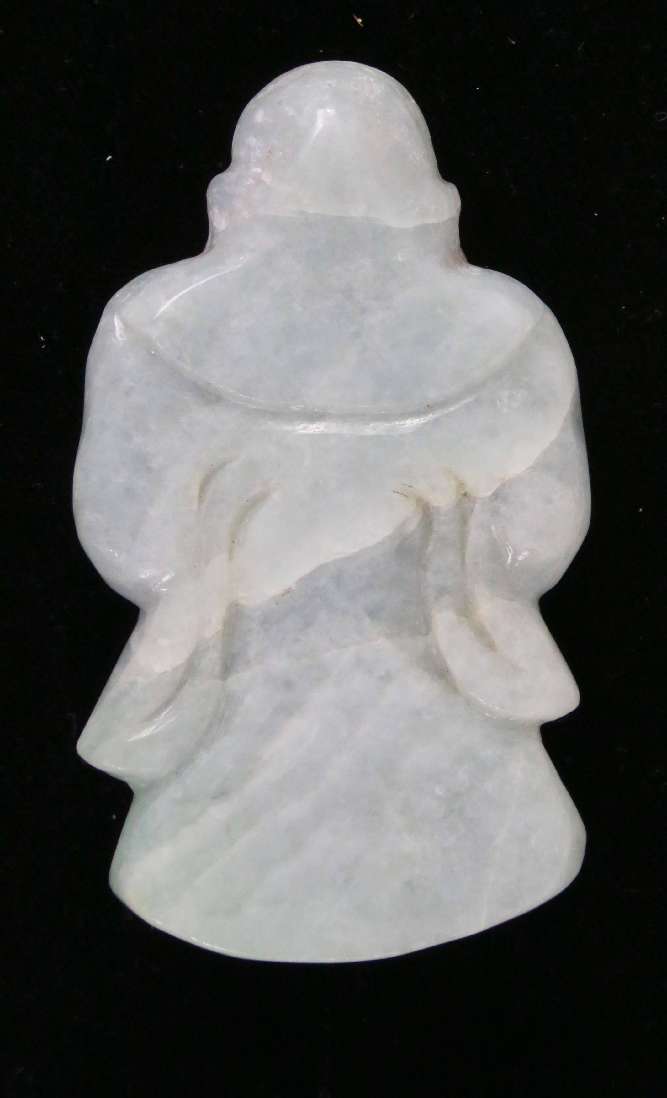 High quality Antique Natural Jade Jadeite Carving; beautiful translucency, when held to the light, the carving shows off a subtle variation of soft green; step-cut shape and subtle melding of colors shimmering within a smooth purity; it marries