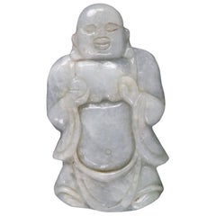 Antiker Buddha aus geschnitzter antiker Jadeit-Jade, feiner Nachlass- Fund, subtiler grüner Jadeit