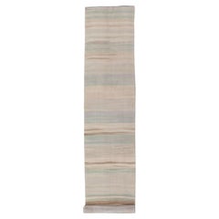 Subtle Horizontal Stripe Design Turkish Vintage Kilim Runner in Soft Pastels