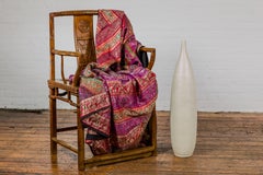 Subtle Ivory Color Tall Vase with Raised Scrolling Motifs and Narrow Mouth