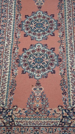Hand-Crafted Persian Runner Rug, Cotton, Pink Hues, 151x71 cm, 1980s