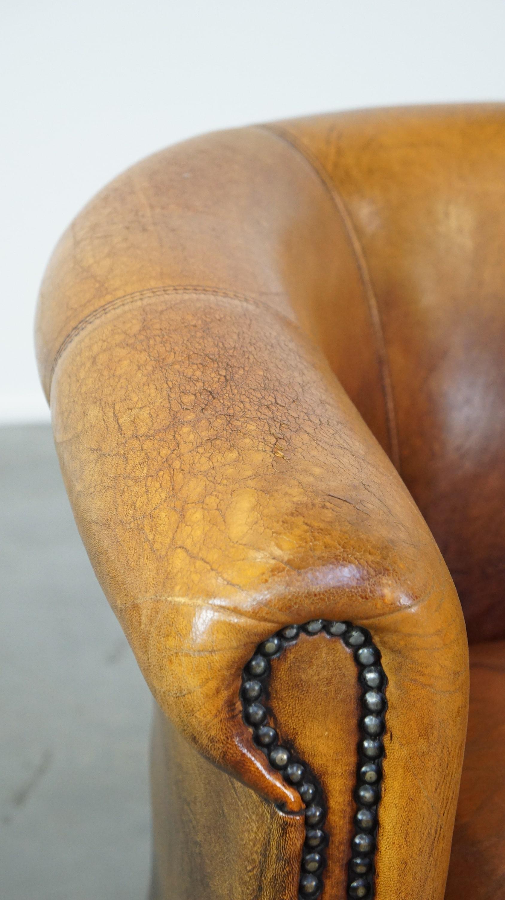 Sutil sillón club de piel de oveja acabado con tachuelas decorativas y bellos colores en venta 4