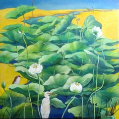 Untitled, Acrylic on Canvas, Yellow, Green by Contemporary Artist "In Stock"
