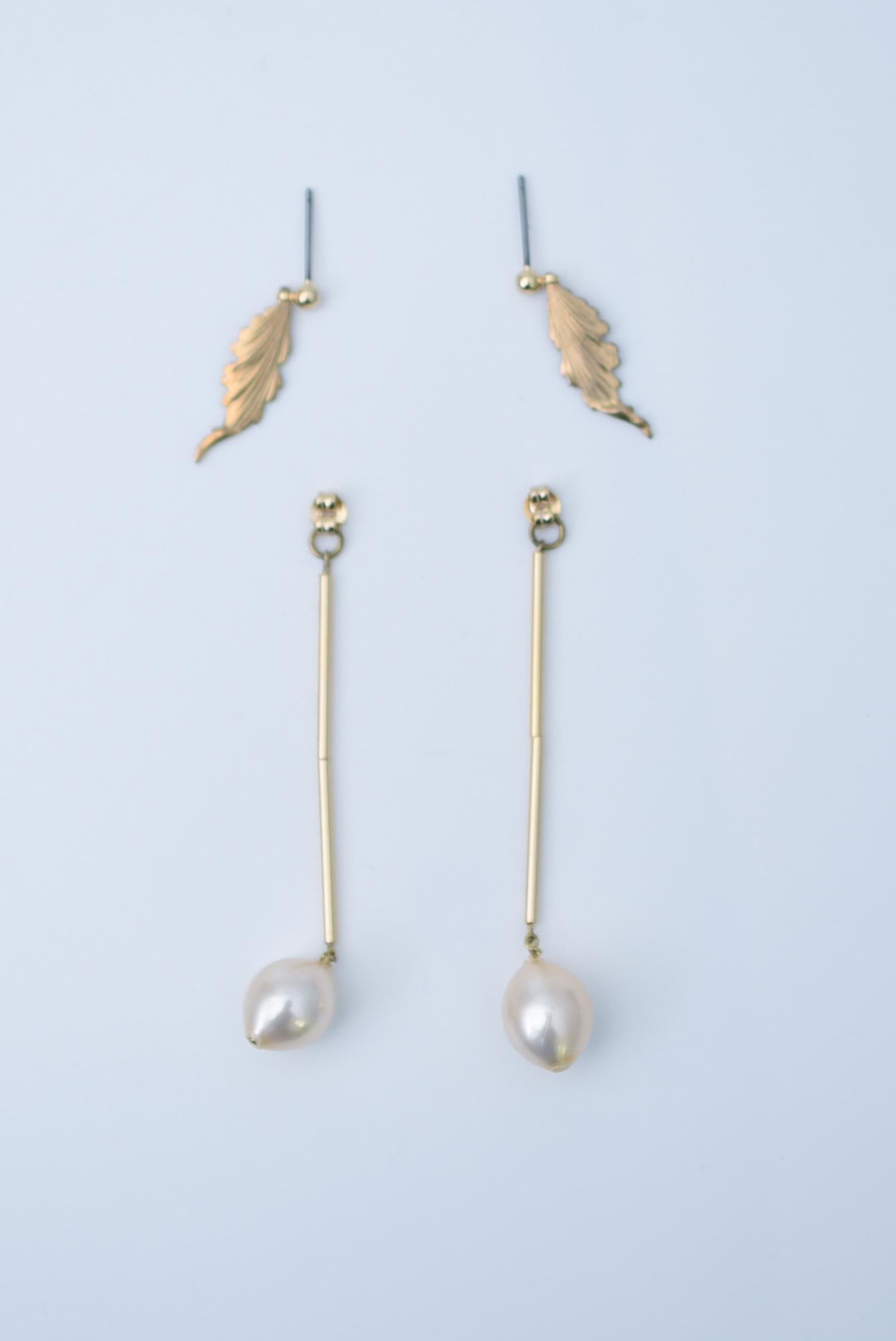 sucabiosa leaf earring / vintage jewelry , vintage pearl In New Condition For Sale In Sammu shi, JP