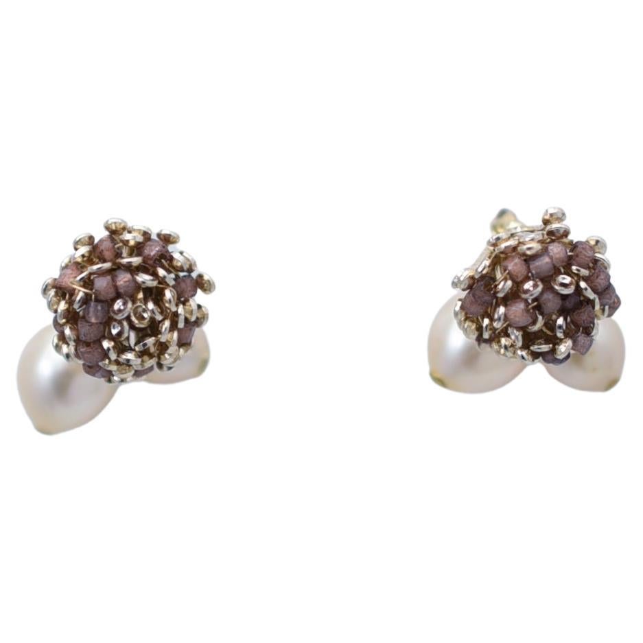 sucabiosa tsubomi earring / vintage jewelry , vintage pearl, plants jewelry For Sale