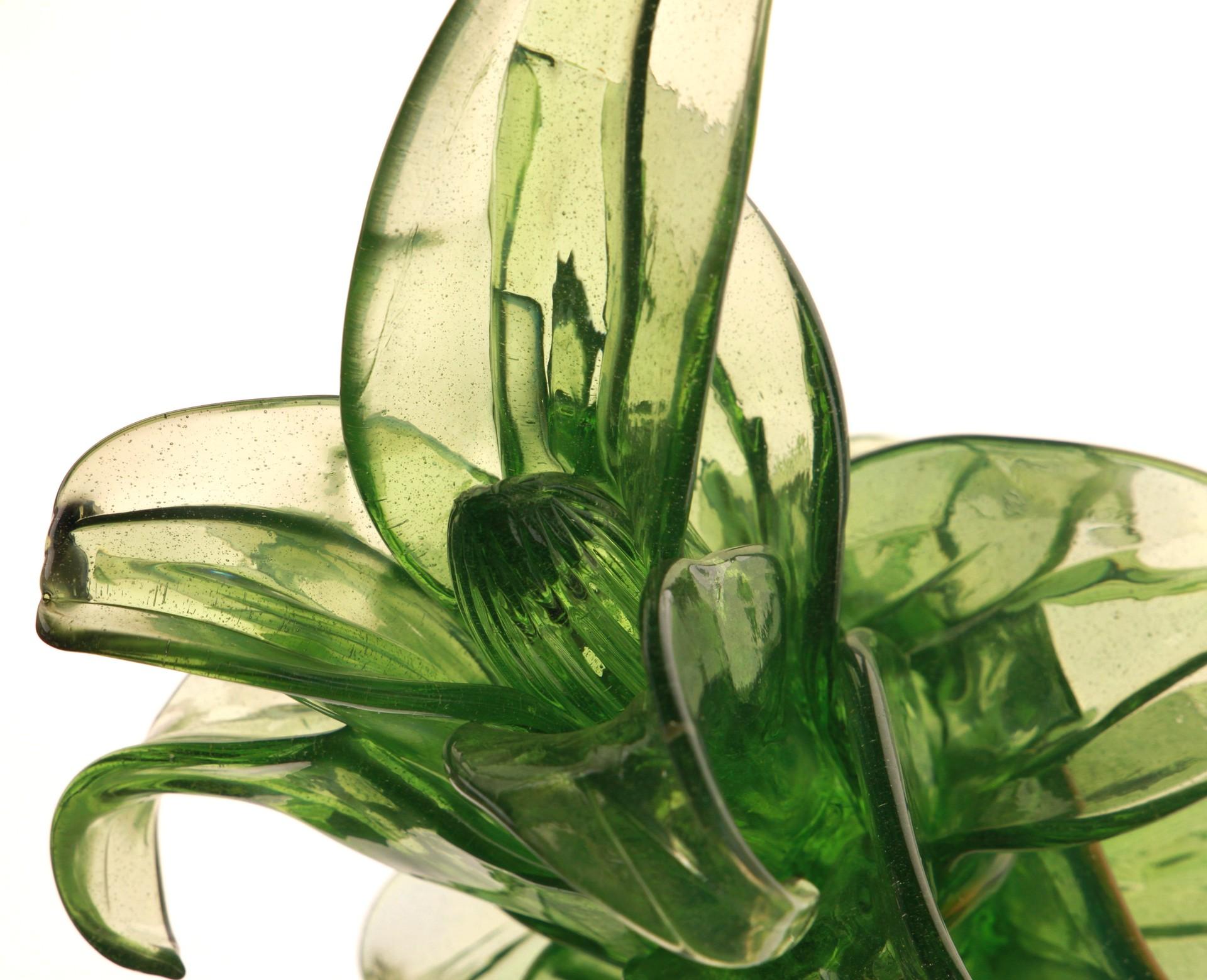Mid-Century Modern Succulent Cactus, Green Murano Puligoso Glass in the Style of Martinuzzi