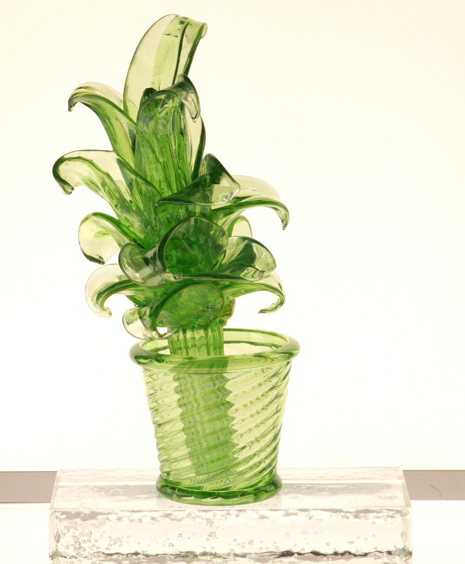 Succulent Cactus, Green Murano Puligoso Glass in the Style of Martinuzzi 1