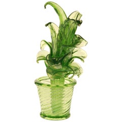 Succulent Cactus, Green Murano Puligoso Glass in the Style of Martinuzzi