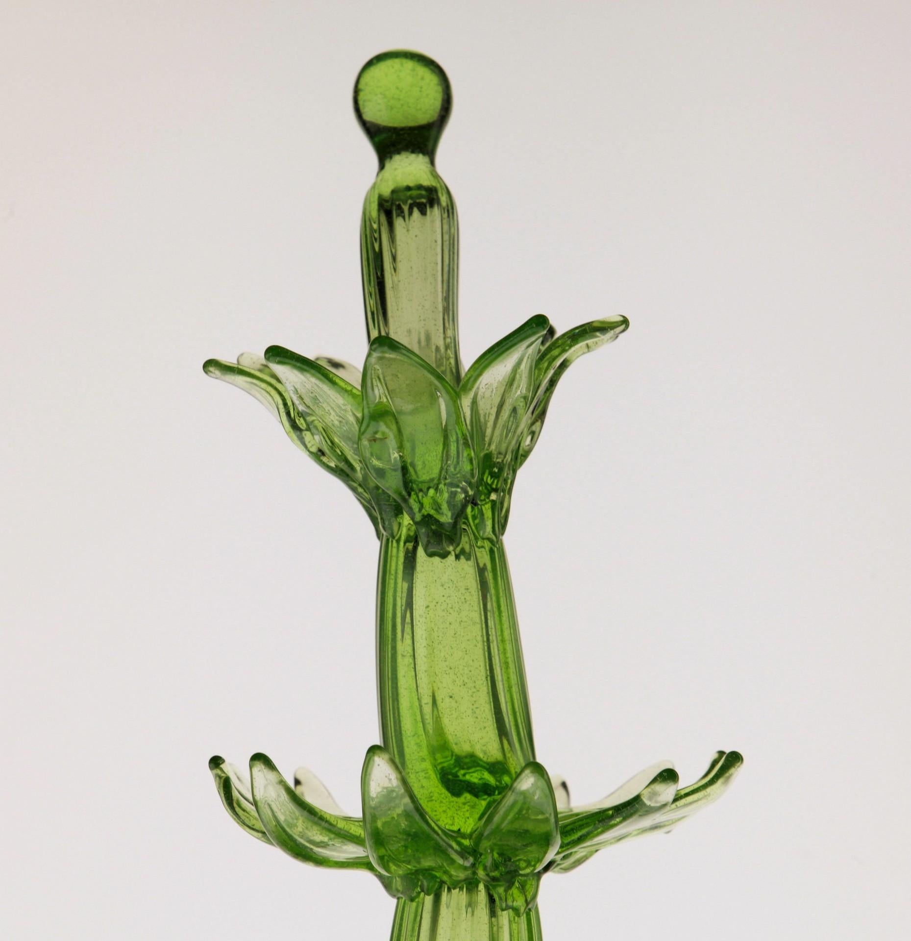 Succulent Cactus, Green Murano Puligoso Glass in the Style of Martinuzzi Zecchin 3