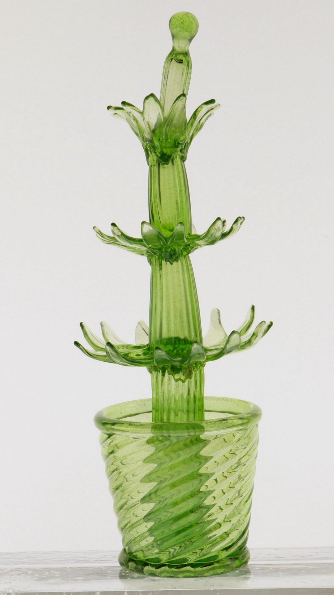 Mid-Century Modern Succulent Cactus, Green Murano Puligoso Glass in the Style of Martinuzzi Zecchin