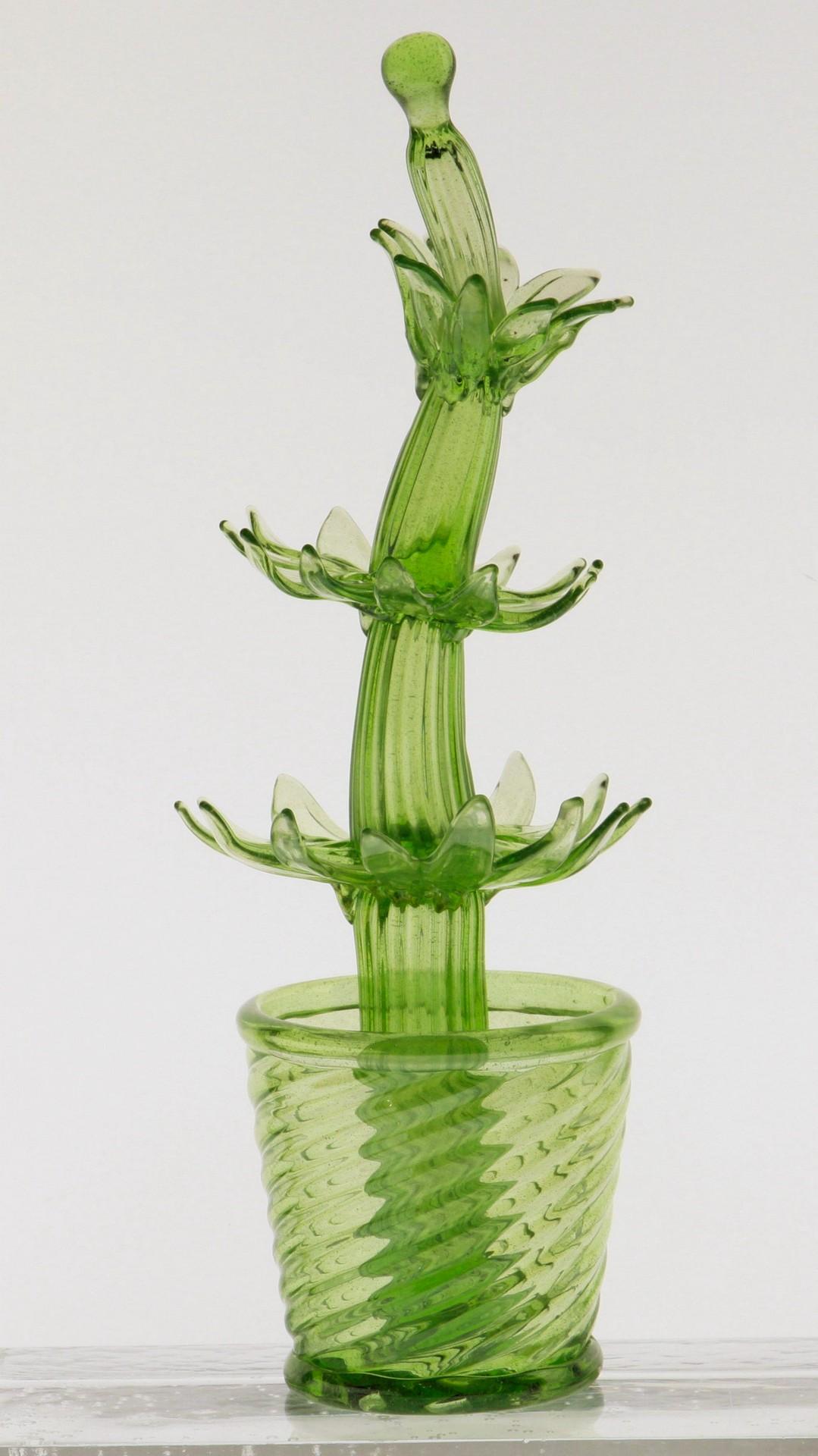 Italian Succulent Cactus, Green Murano Puligoso Glass in the Style of Martinuzzi Zecchin