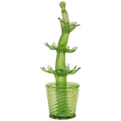 Succulent Cactus, Green Murano Puligoso Glass in the Style of Martinuzzi Zecchin