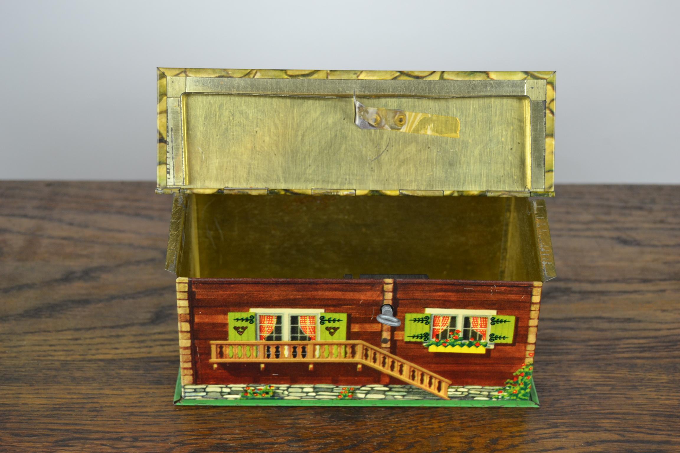 Suchard Swiss Chalet Tin, Piggy Bank, Chocolate Box, 1930s 2
