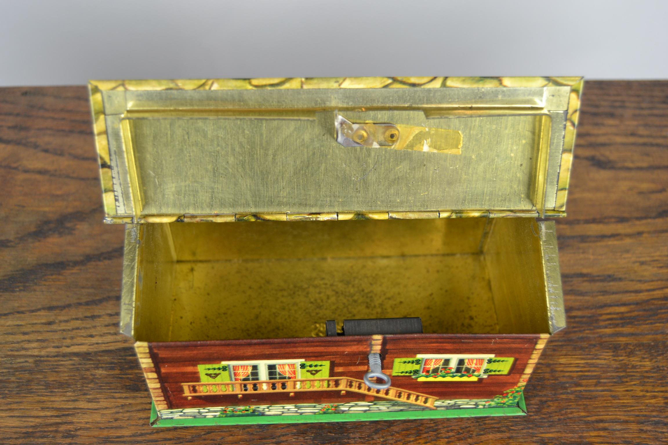 Suchard Swiss Chalet Tin, Piggy Bank, Chocolate Box, 1930s 3