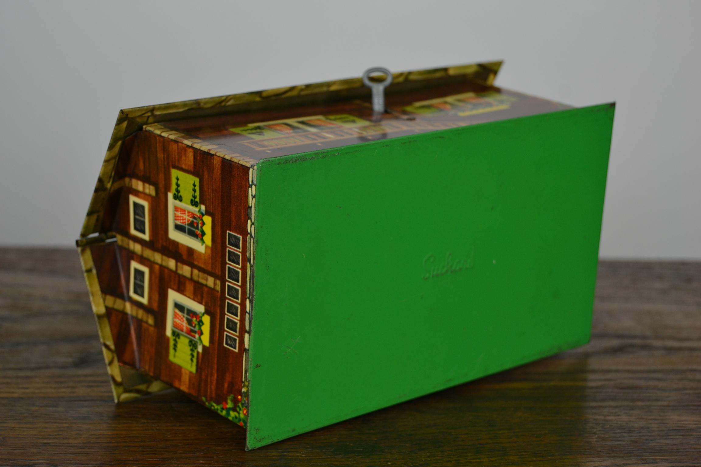 Suchard Swiss Chalet Tin, Piggy Bank, Chocolate Box, 1930s 8