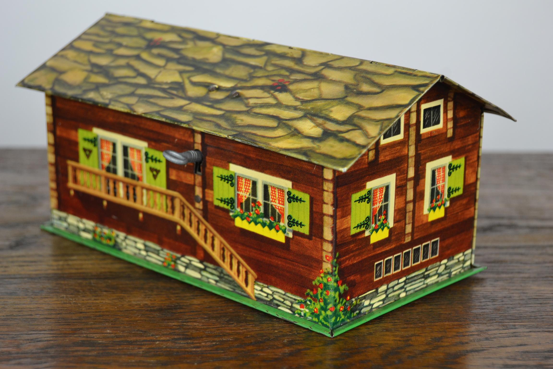 Suchard Swiss Chalet Tin, Piggy Bank, Chocolate Box, 1930s 1