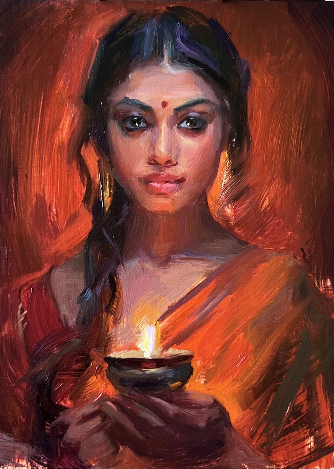 Suchitra Bhosle Portrait Painting – „A Beautiful and Brave Gaze“, Ölgemälde
