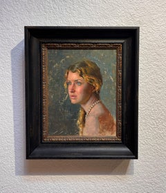 "Blue Eyed Girl with Pearls" By Suchitra Bhosle, Original Portrait Oil Painting