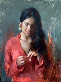 "Contemplation in Red," Oil Painting