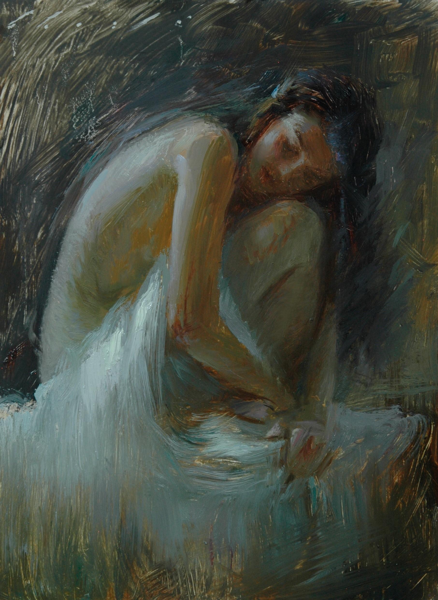 "Crouched Figure," Oil Painting