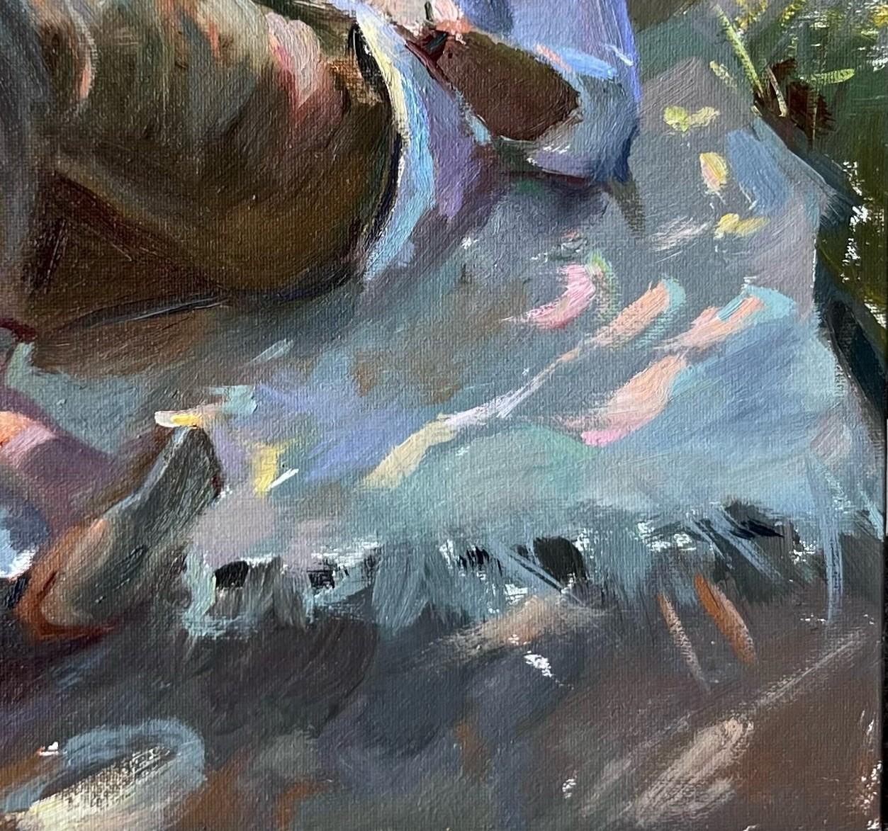 „Dappled Light Siesta“ (2024) von Suchitra Bhosle, Original Porträt-Ölgemälde im Angebot 3