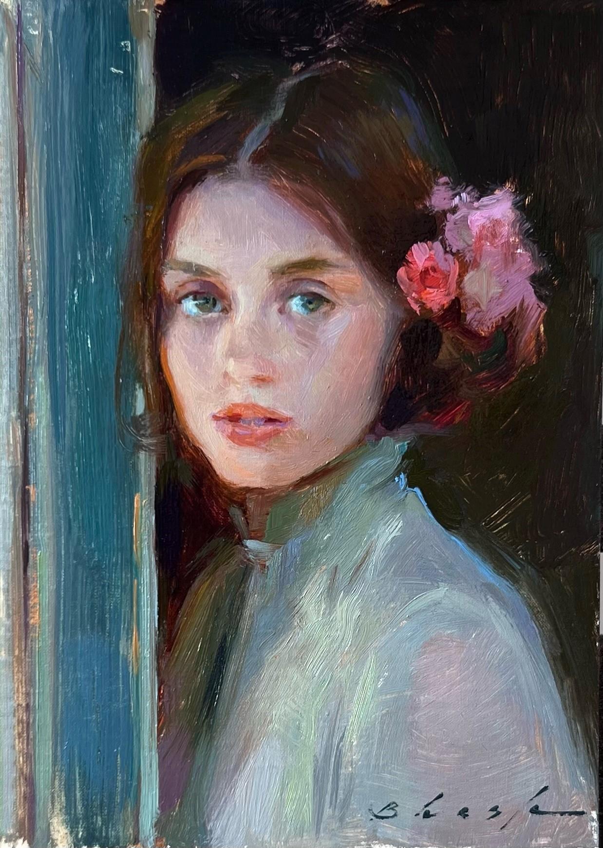 "Demure Longing" di Suchitra Bhosle è un dipinto a olio originale, realizzato a mano, che raffigura una giovane donna che guarda in lontananza mentre riposa in una porta. 

Informazioni sull'artista:
Suchitra Bhosle è un'artista nata in India e