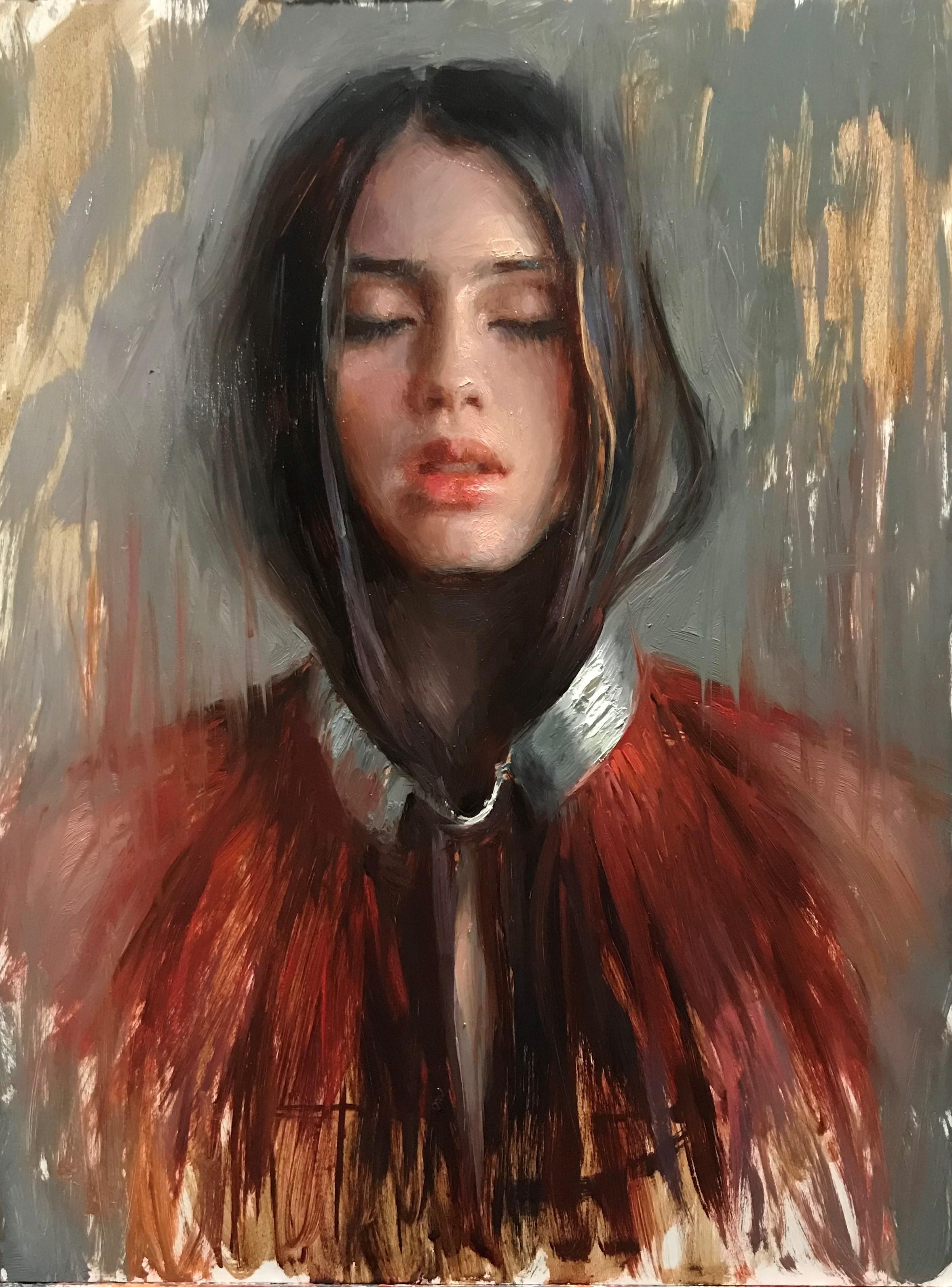 Portrait Painting de Suchitra Bhosle - "Al filo del deseo", Pintura al óleo
