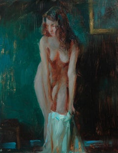 "Figure Against Emerald, " Oil Painting