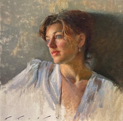 "Jane di profilo" di Suchitra Bhosle, ritratto originale dipinto a olio