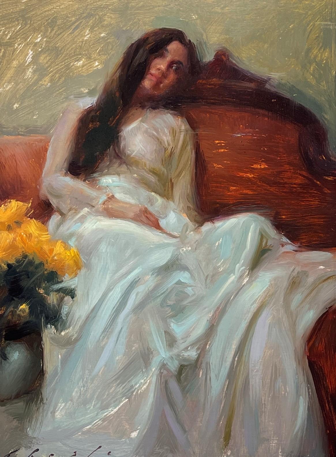Figurative Painting de Suchitra Bhosle - Melancolía en blanco