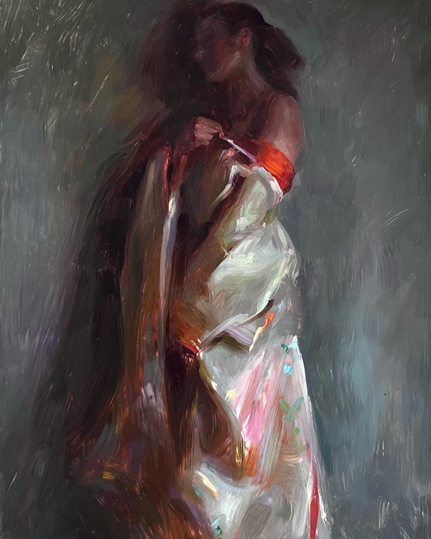 "Recuerdos de Kioto" (2024) de Suchitra Bhosle, Pintura al óleo original con retrato