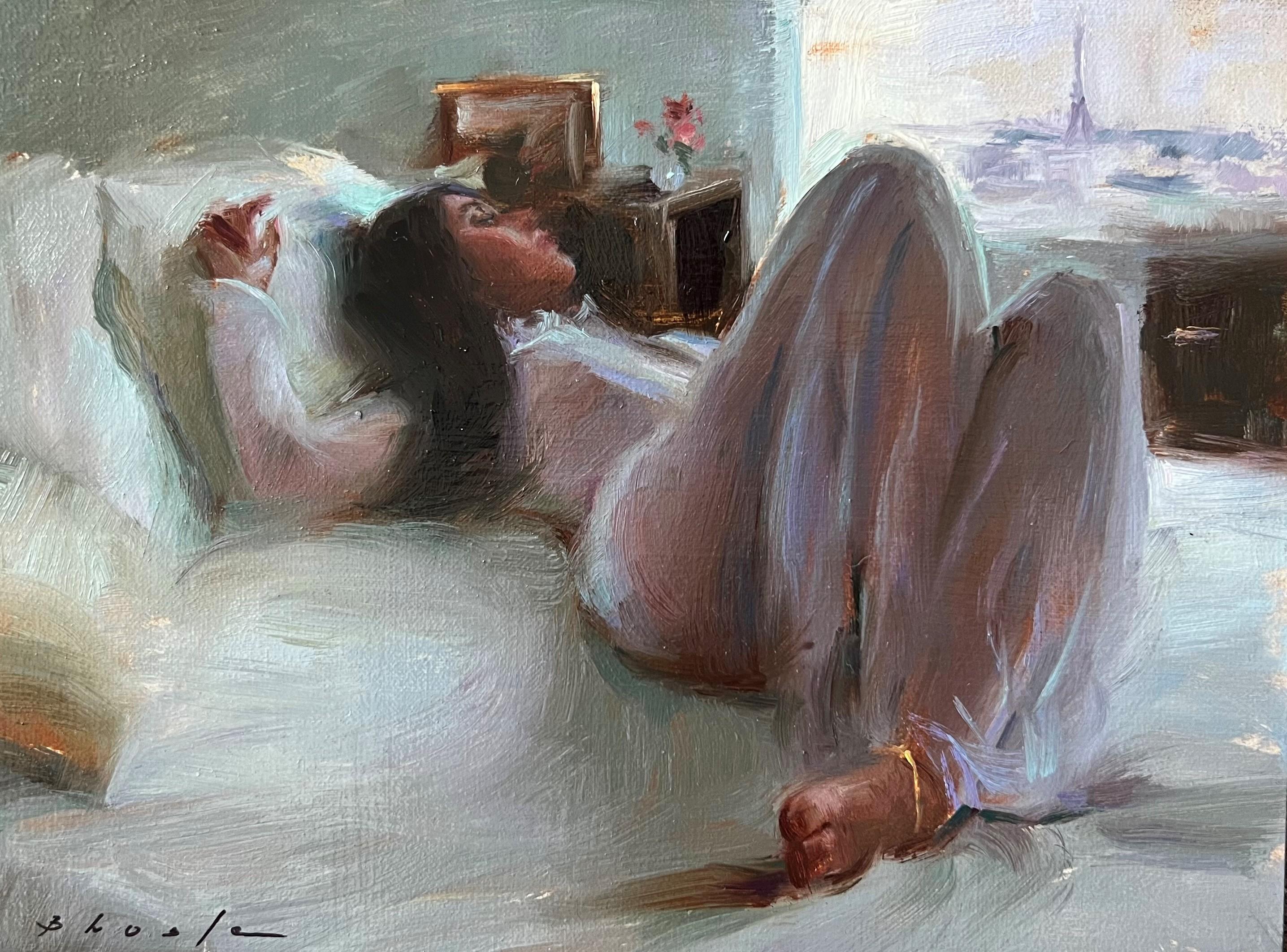 Suchitra Bhosle Nude Painting - "Somewhere in Paris" Oil Painting