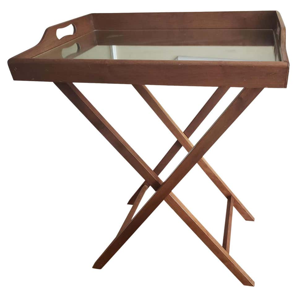 Sudberry House Walnut Mirrored Butler Tray Table with Folding Stand at ...