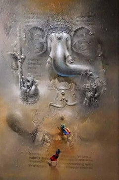 Ganesha, Acryl auf Leinwand, Brown Farbe von Contemporary Artist "Auf Lager"