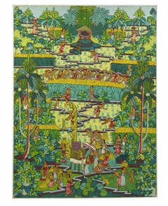 Balinese Cultivations - Oil Painting by Sudjaja - 1970s