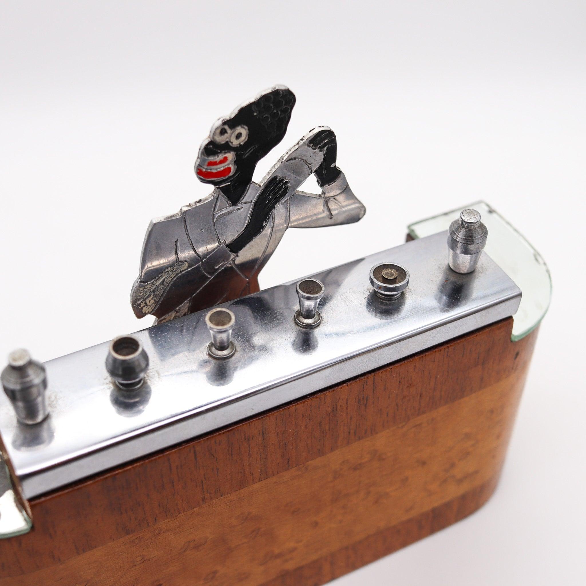 SUDRE Art Deco 1930 French Barman Cigarette Dispenser In Burl & Cedar Wood In Good Condition For Sale In Miami, FL