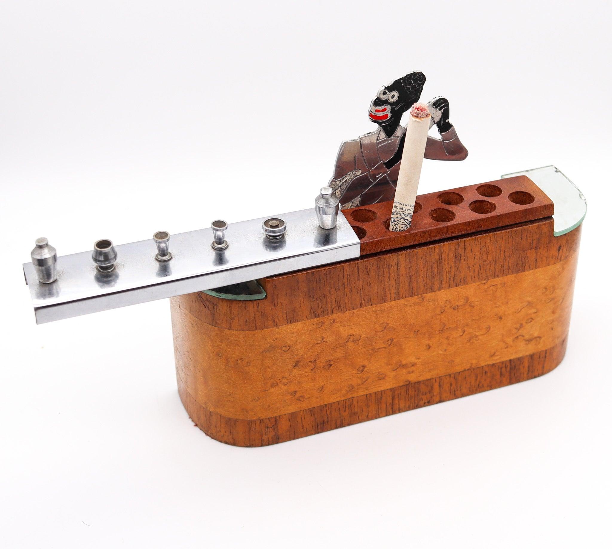 Mid-20th Century SUDRE Art Deco 1930 French Barman Cigarette Dispenser In Burl & Cedar Wood For Sale
