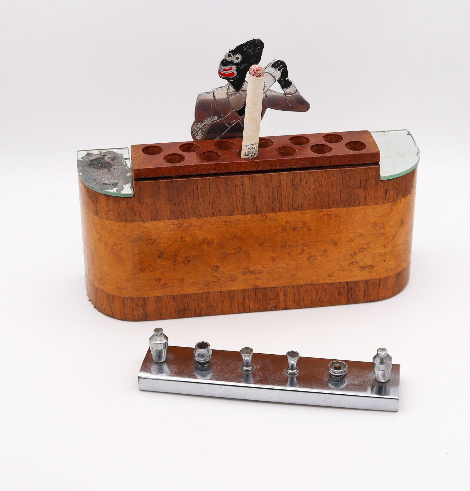 SUDRE Art Deco 1930 French Barman Cigarette Dispenser In Burl & Cedar Wood For Sale 1