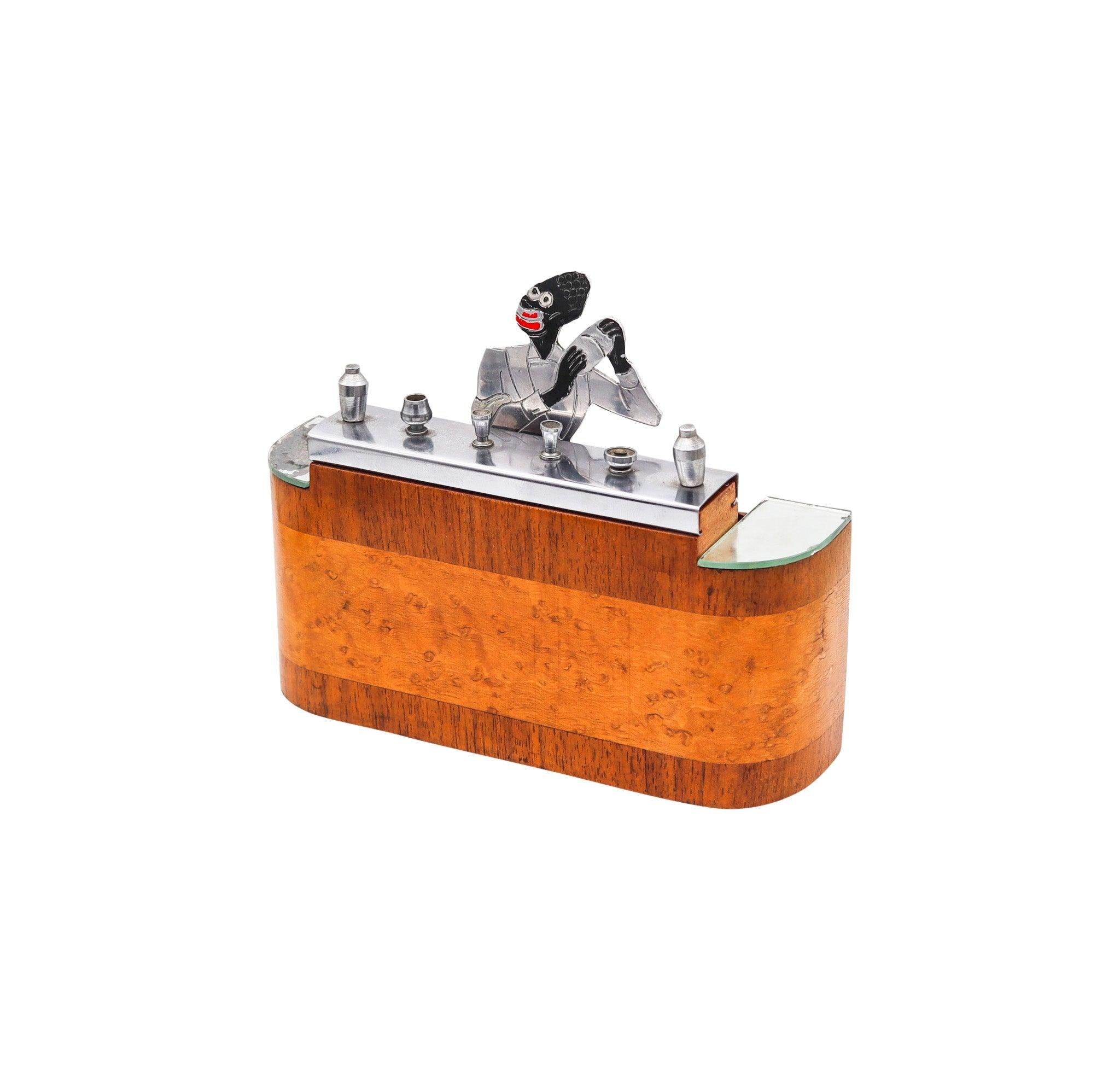 SUDRE Art Deco 1930 French Barman Cigarette Dispenser In Burl & Cedar Wood For Sale 2