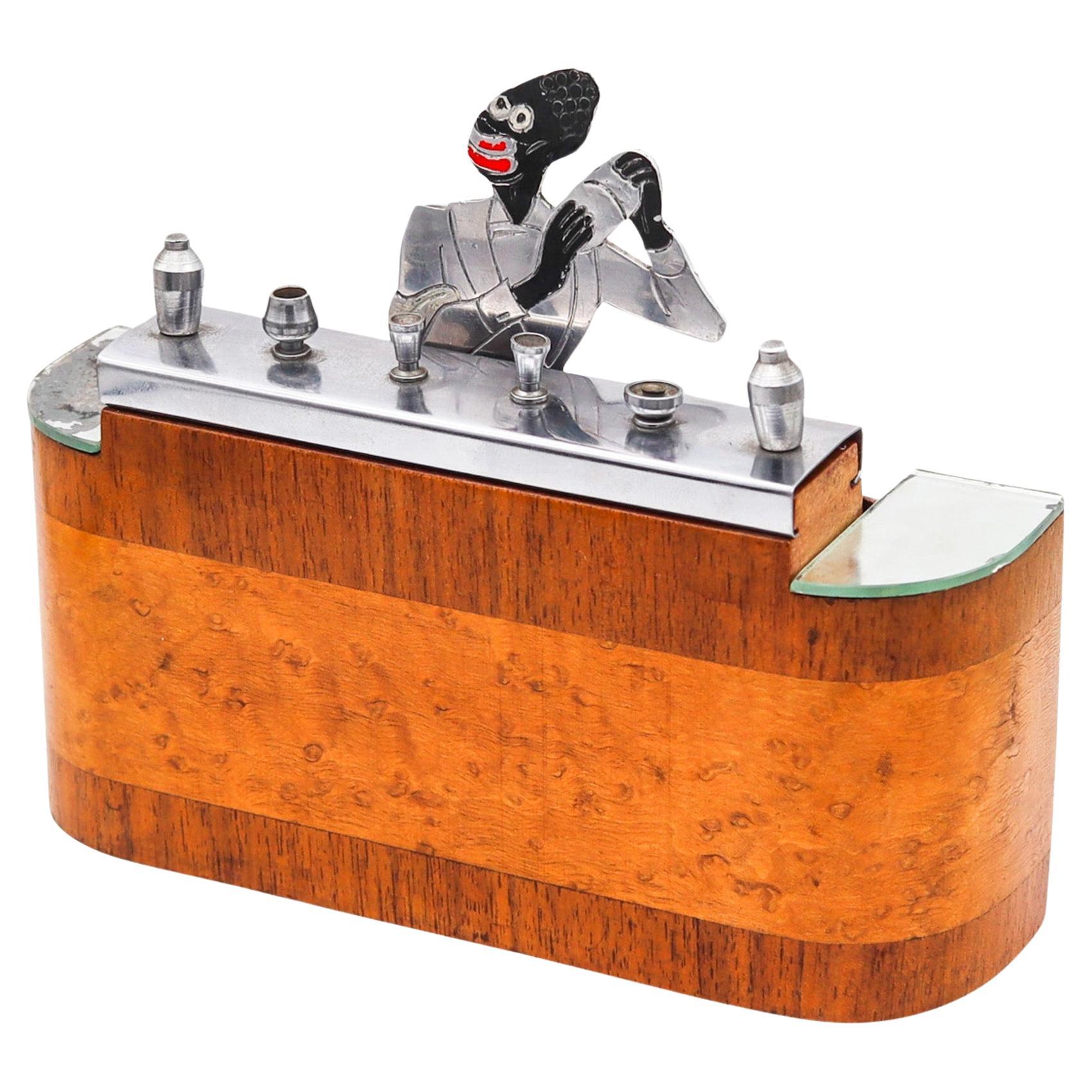 SUDRE Art Deco 1930 French Barman Cigarette Dispenser In Burl & Cedar Wood