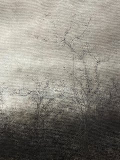 Dreamland (Large Charcoal Landscape Drawing with Light Blue Sky by Sue Bryan)